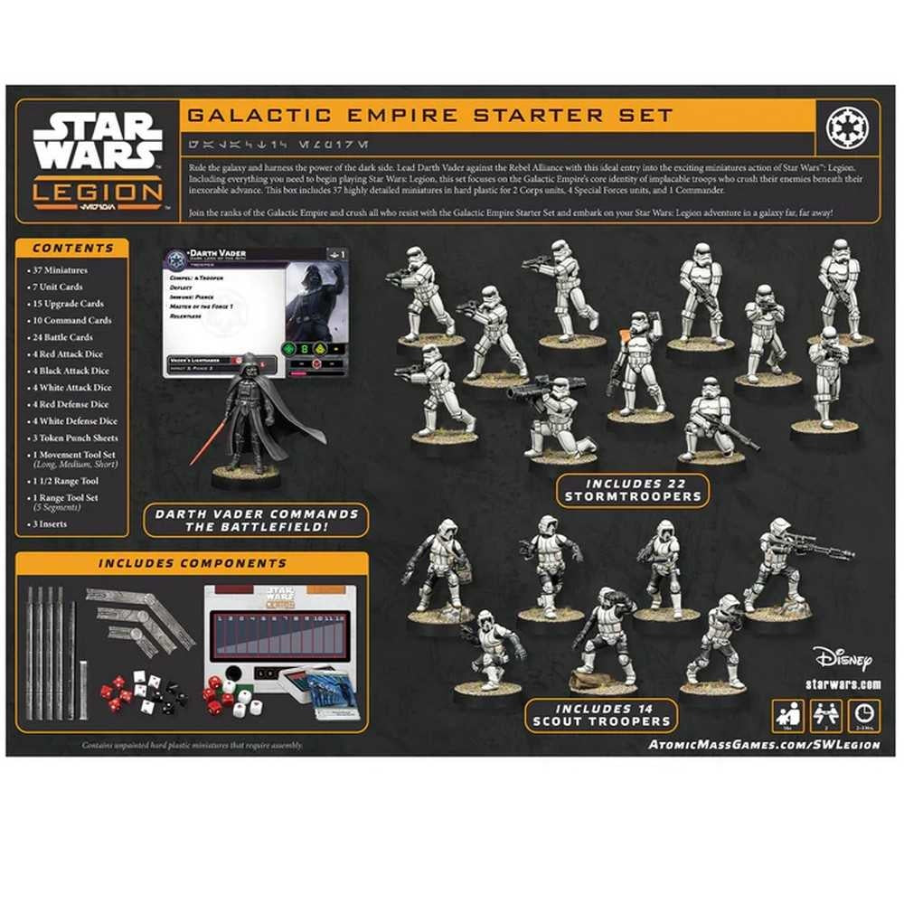Star Wars: Legion Galactic Empire Starter Set featuring Darth Vader, Stormtroopers, Scout Troopers, and game components