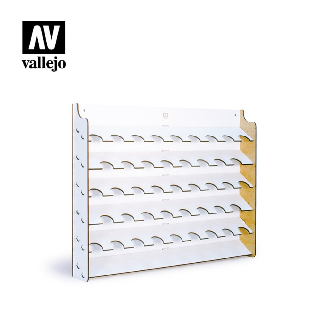 White Vallejo multi-tier display rack for paint bottles