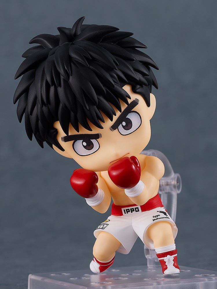 Ippo Makunouchi Nendoroid boxing figure with red gloves and white shorts on display stand
