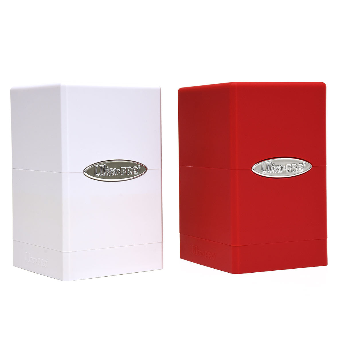 White and red Ultra Pro deck boxes