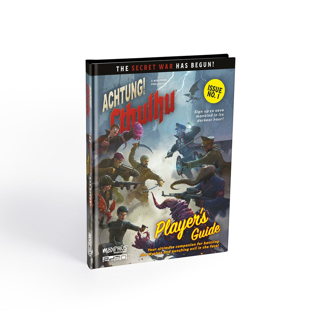 Achtung! Cthulhu Player's Guide book. Its cover shows soldiers fighting Cthulhu monsters.