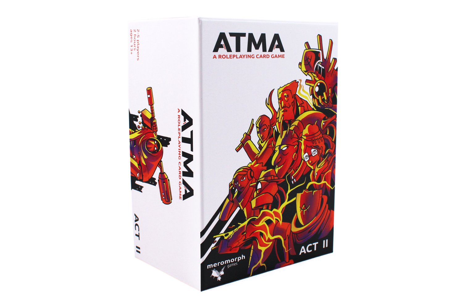 ATMA A Roleplaying Card Game Act II game box featuring red and orange stylized characters and a robot