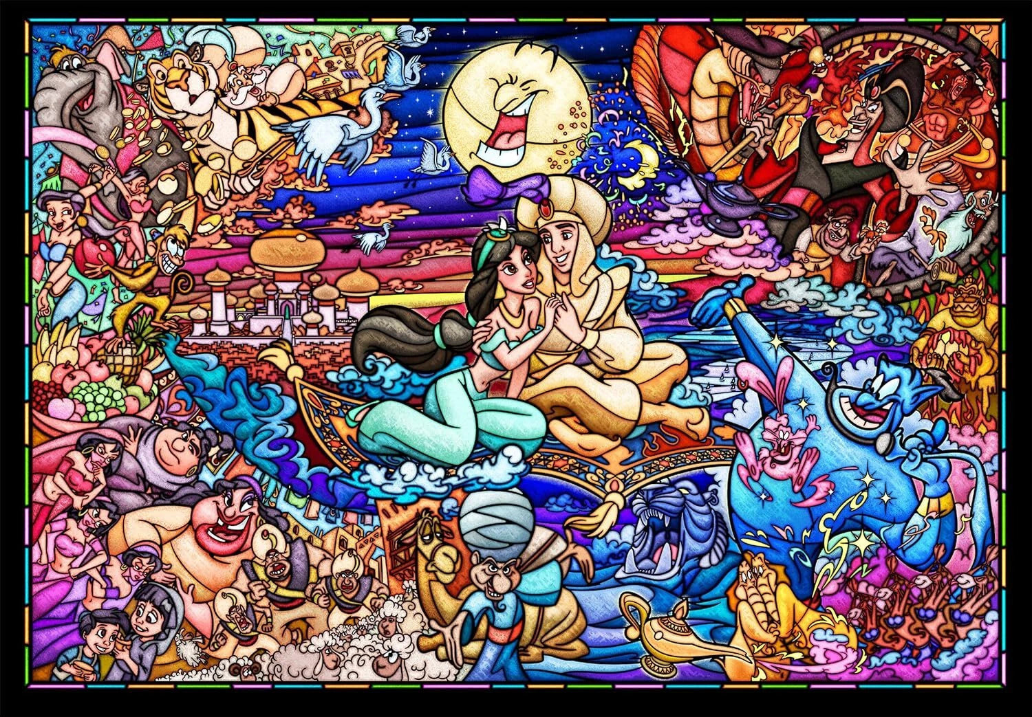 Stained glass-style Aladdin illustration on 500-piece jigsaw puzzle