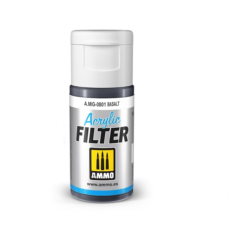 AMMO Basalt Acrylic Filter (A.MIG-0801) in a clear bottle with white cap and silver label.
