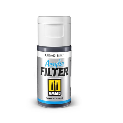 AMMO Basalt Acrylic Filter (A.MIG-0801) in a clear bottle with white cap and silver label.