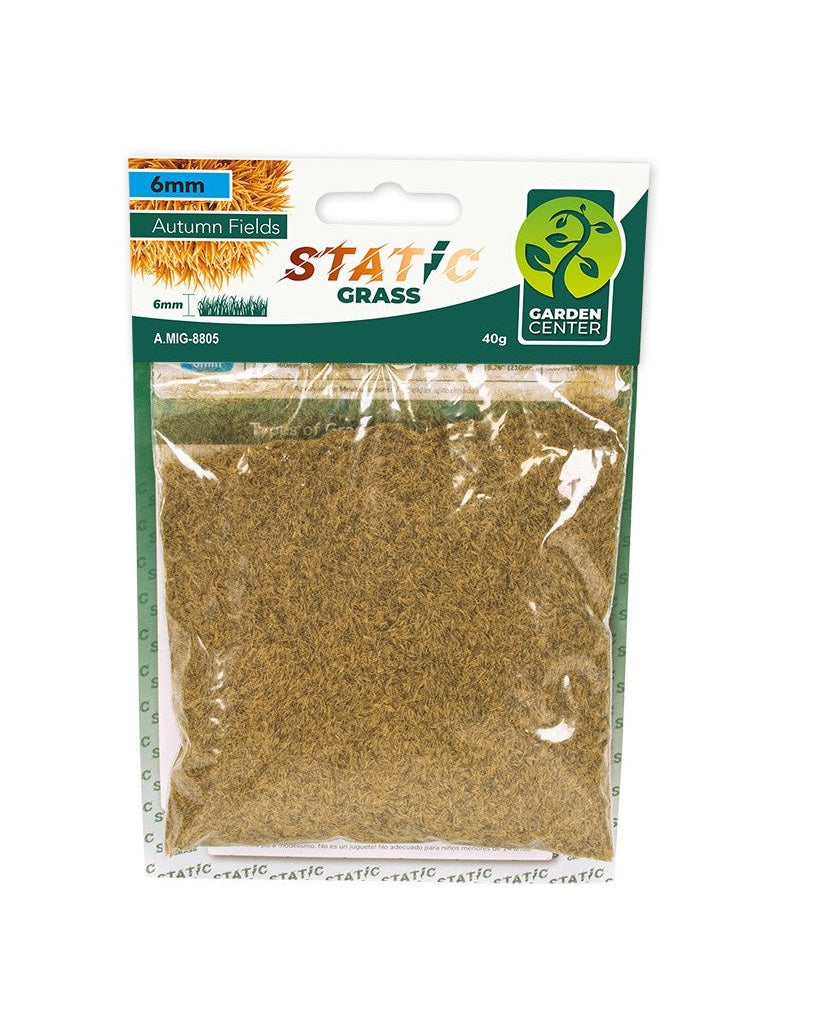 A package of 6mm "Autumn Fields" static grass, brownish-khaki in color, for hobby modeling landscapes.