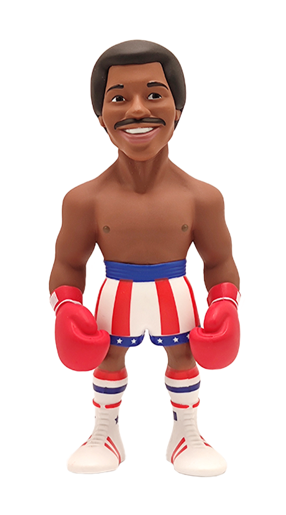 Minix Rocky Apollo Creed collectible figure featuring the smiling boxer in red white and blue stars and stripes shorts with red boxing gloves