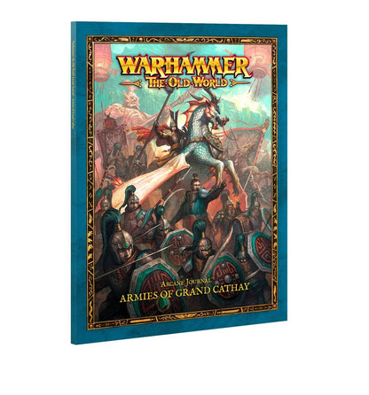Warhammer: The Old World Armies of Grand Cathay book cover depicting a warrior on a dragon leading the Grand Cathay army in battle