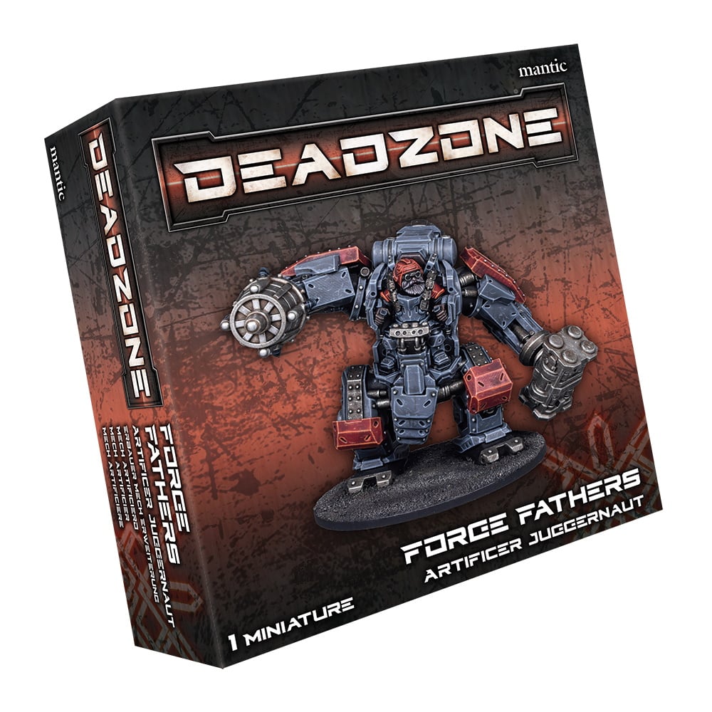 Deadzone game box featuring a grey and red Artificer Juggernaut mech miniature on the front