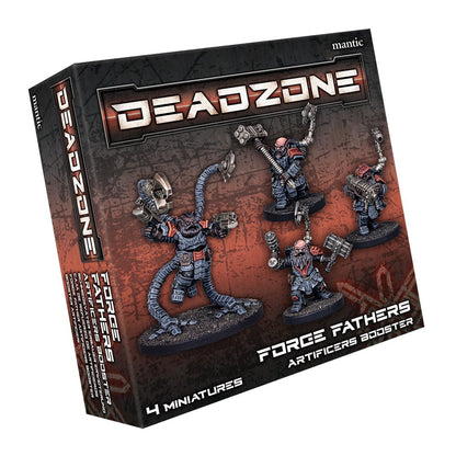 Deadzone Force Fathers Artificers Booster box, showing 4 painted sci-fi mechanical miniatures