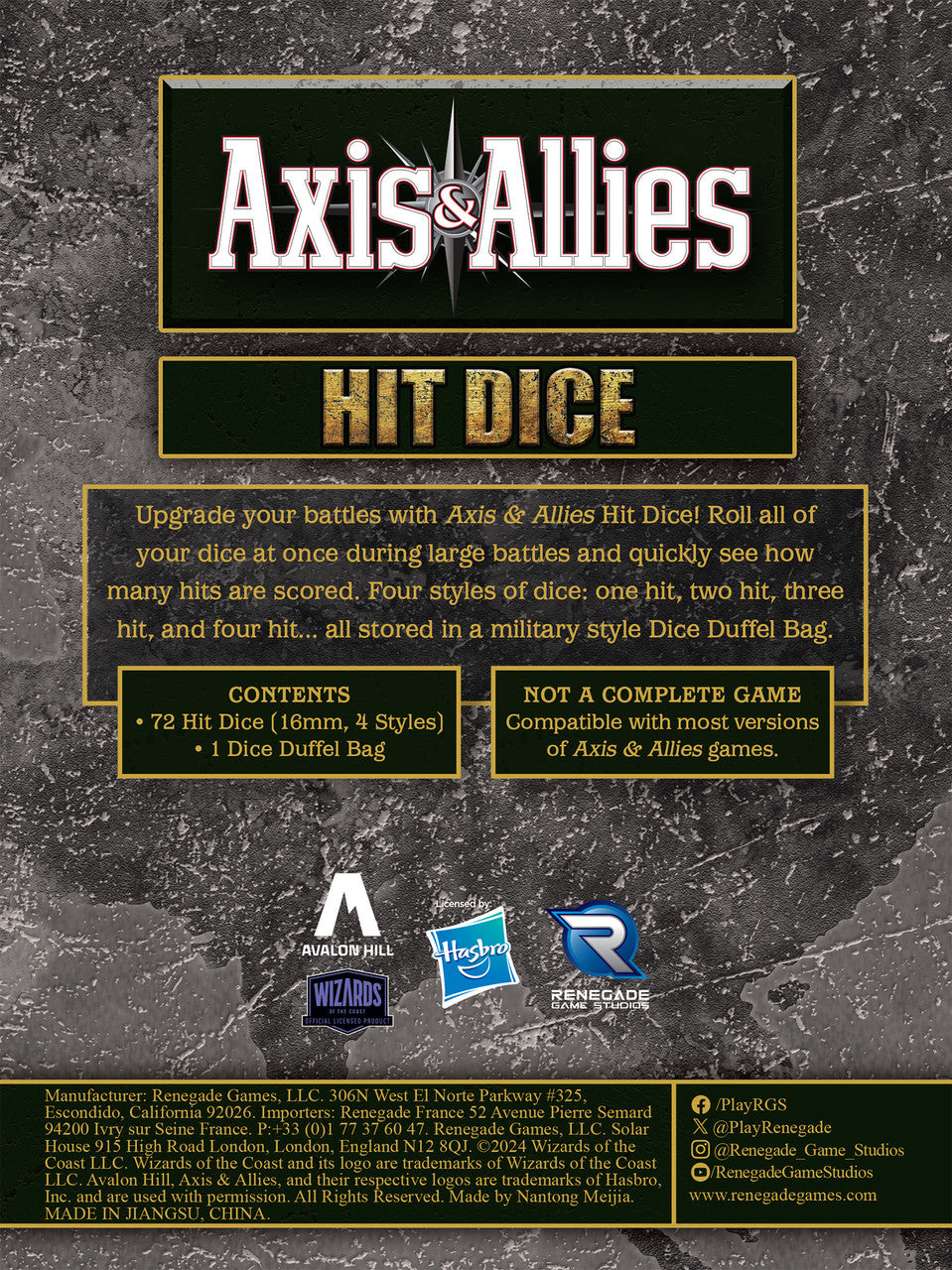 Axis &amp; Allies Hit Dice product image: 72 dice and duffel bag for faster battle resolution