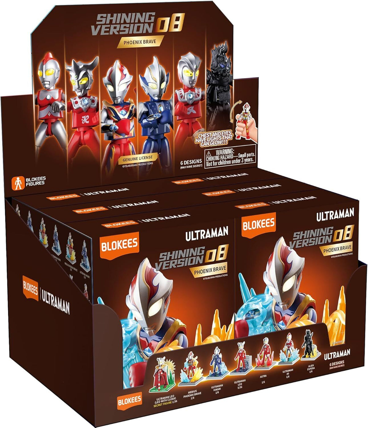 Blokees Figures - Ultraman (Luminous Eyes & Chest) 73208 - Shining Version 08 - Phoenix Brave - 6 In 1 Blind Box Display