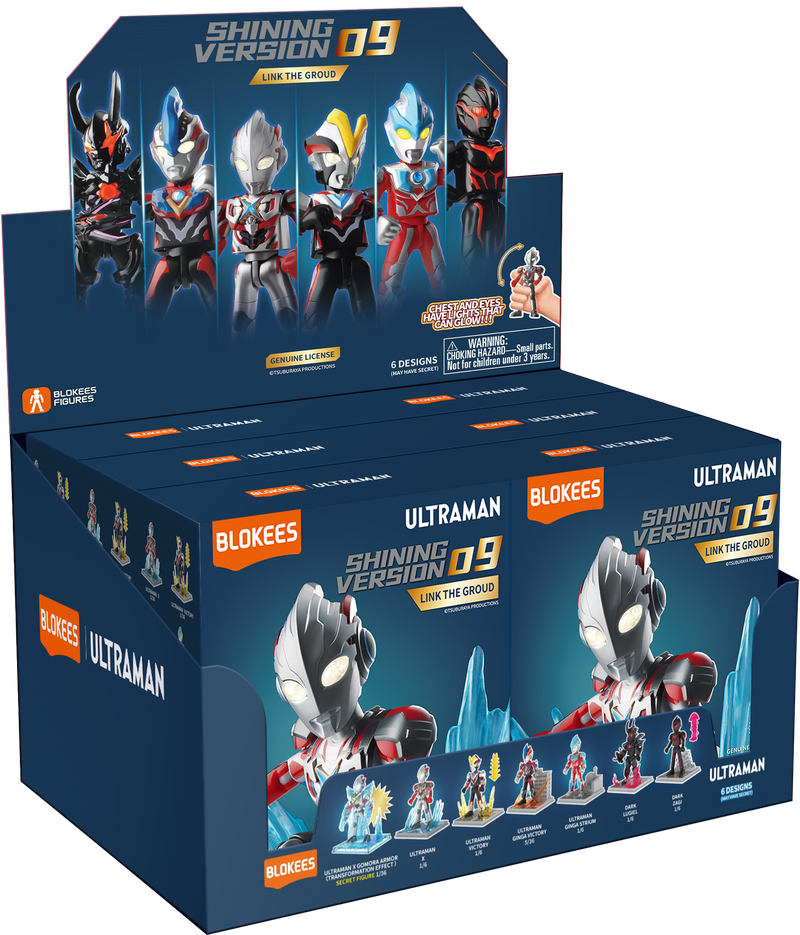 Blokees Figures - Ultraman (Luminous Eyes & Chest) 73209 - Shining Version 09 - Link The Ground - 6 In 1 Blind Box Display