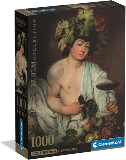 Clementoni Museum Collection 1000-piece jigsaw puzzle box featuring a painting of a young man crowned, holding wine and surrounded by fruit