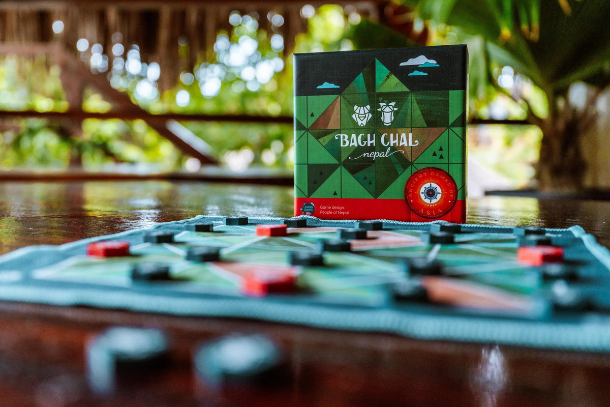 Bagh Chal game board with tiger and goat pieces in place