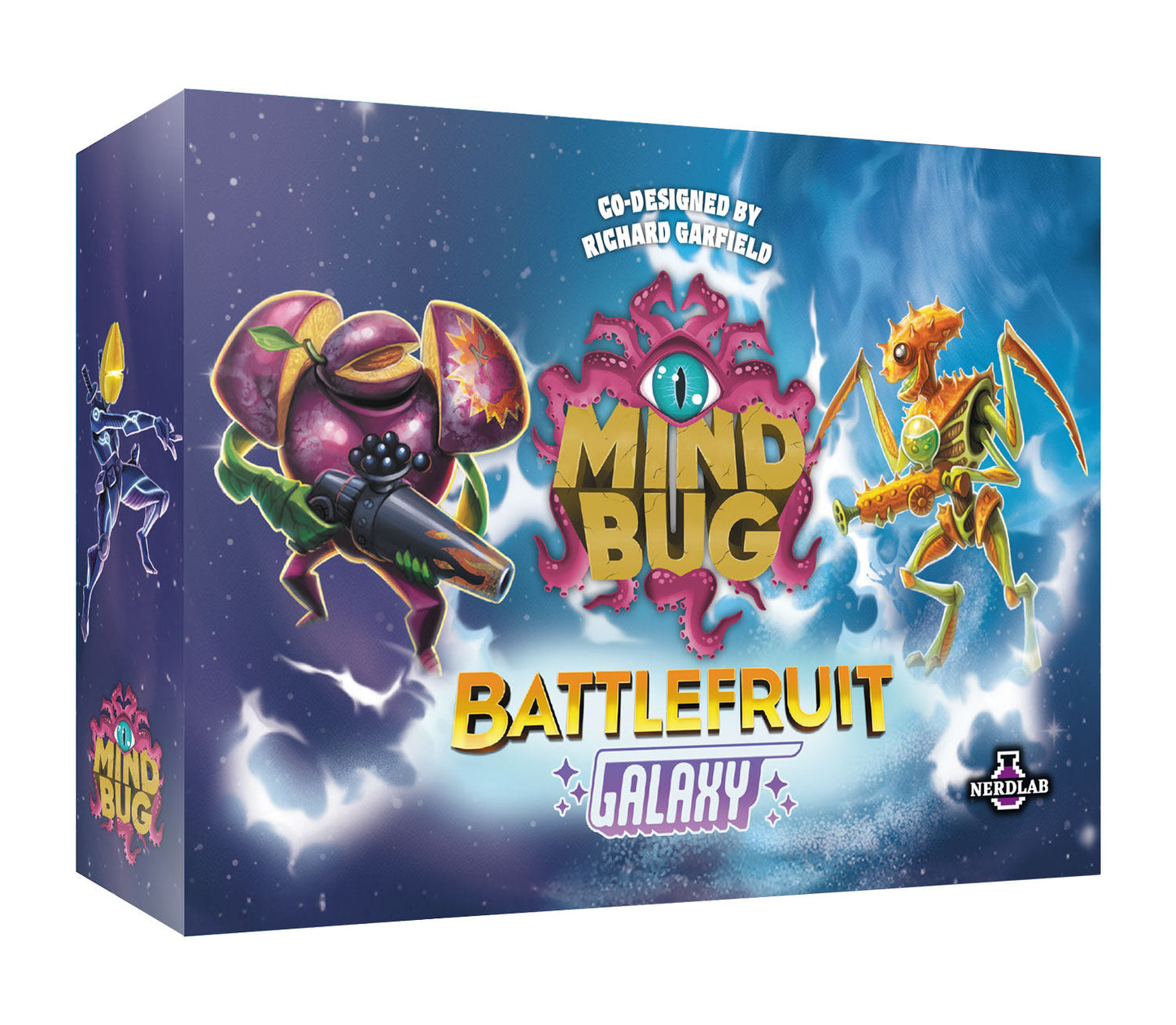 Mind Bug Battlefruit Galaxy board game box featuring sci-fi fruit, insect and octopus monsters