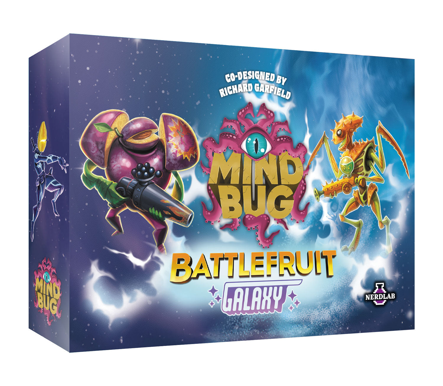 Mind Bug Battlefruit Galaxy board game box featuring sci-fi fruit, insect and octopus monsters