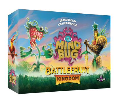 Mind Bug Battlefruit Kingdom game box shows a monstrous strawberry, pineapple knight and tentacled brain