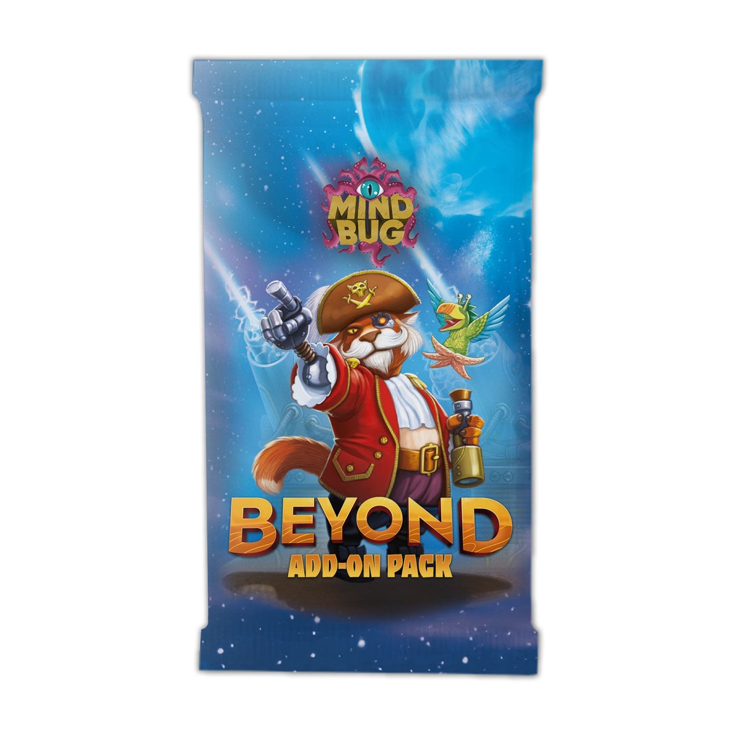 Mind Bug Beyond Add-On Pack artwork: A pirate fox points with a glowing robotic arm, a parrot on its shoulder