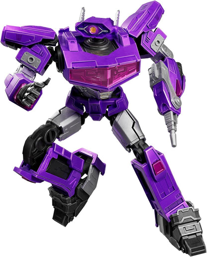 Purple Transformer Shockwave robot with single eye and arm cannon lunging forward