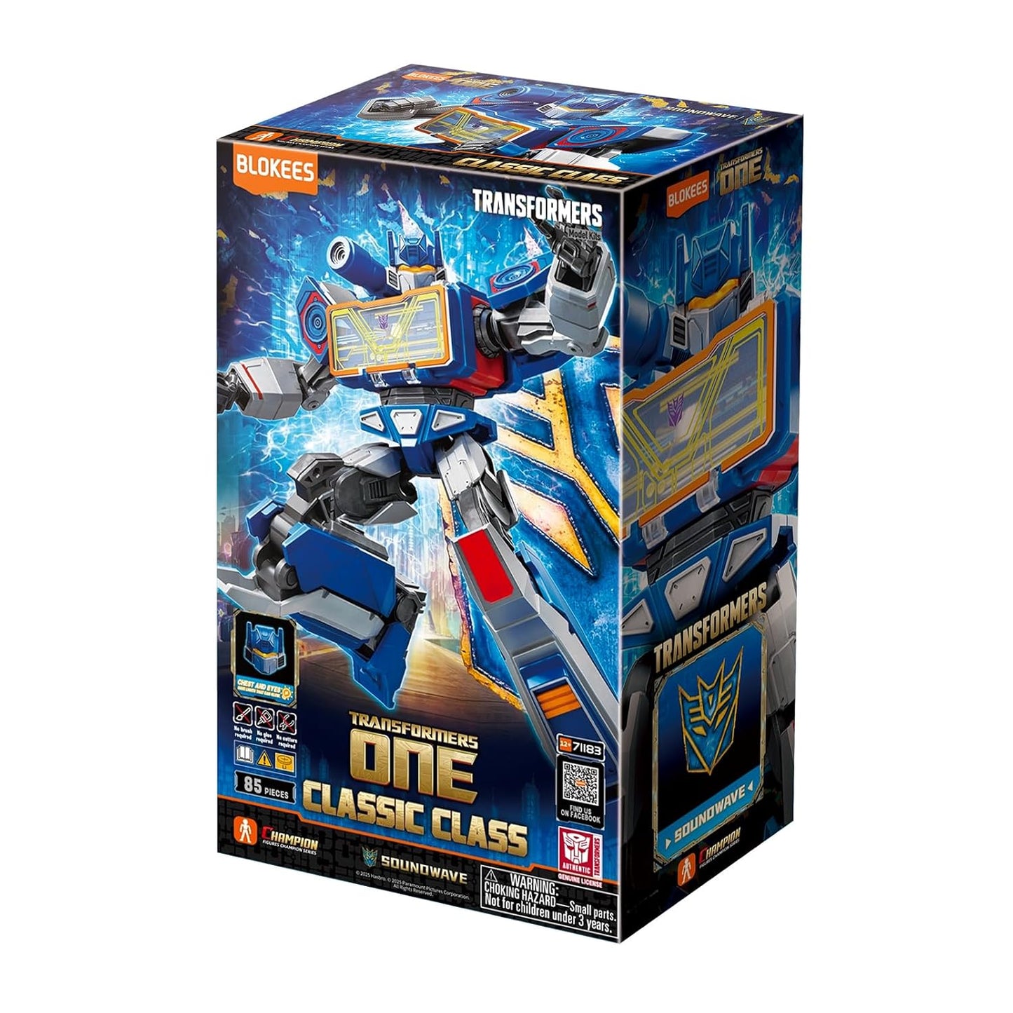 Transformers ONE Soundwave Classic Class model kit box, featuring the blue robot in an action pose