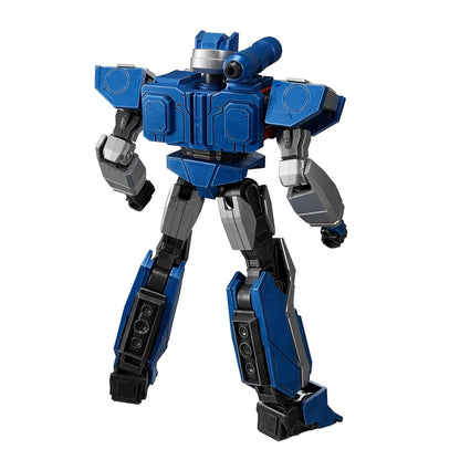 Blue and grey robot figure with a cannon on its right shoulder