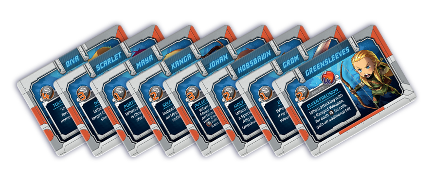 Detailed view of hero cards and game board elements