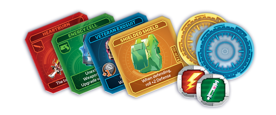 Close-up of tokens and game pieces on the board
