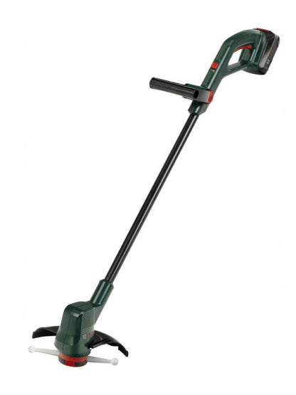 Dark green and black Bosch cordless grass trimmer, isolated on white