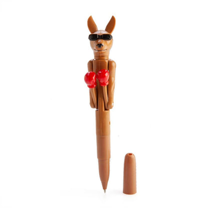 Brown kangaroo pen with sunglasses and red boxing gloves, shown with its cap removed