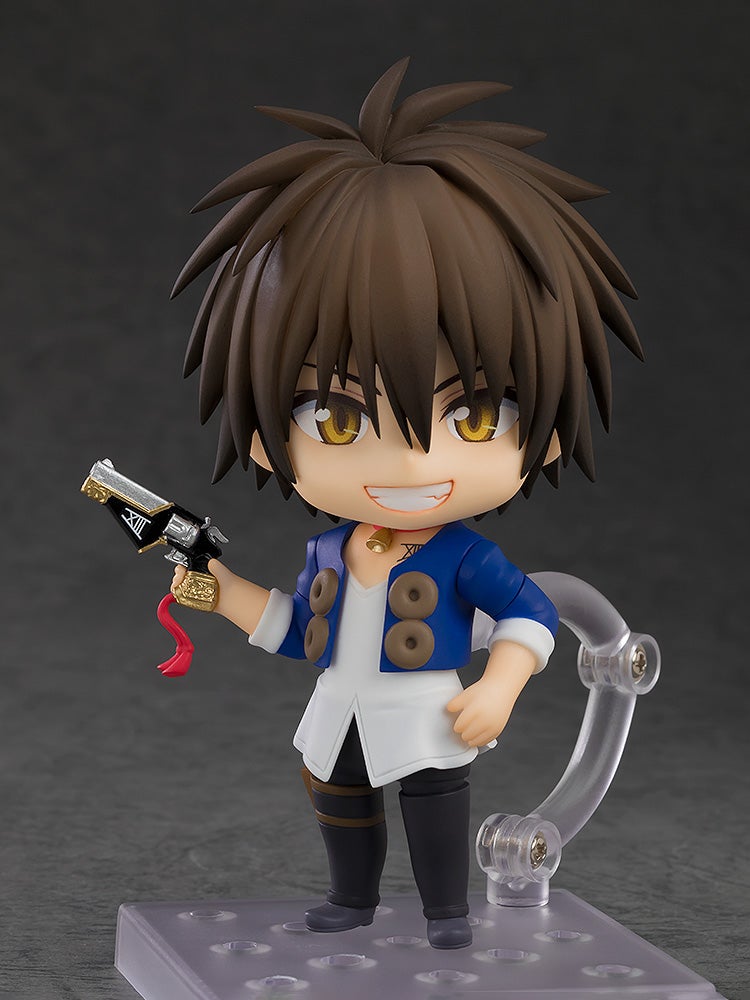 Alternate pose with serious expression, arms spread and long coat flaring outward