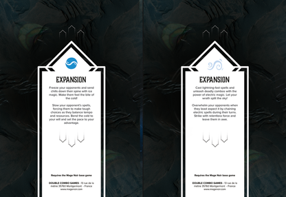 Two Mage Noir game expansion boxes one for ice magic and one for electric magic