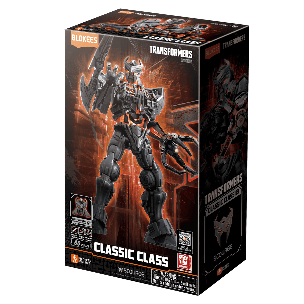 BLOKEES Transformers Classic Class Scourge model kit dark gray and orange with glowing chest and eyes 60 pieces