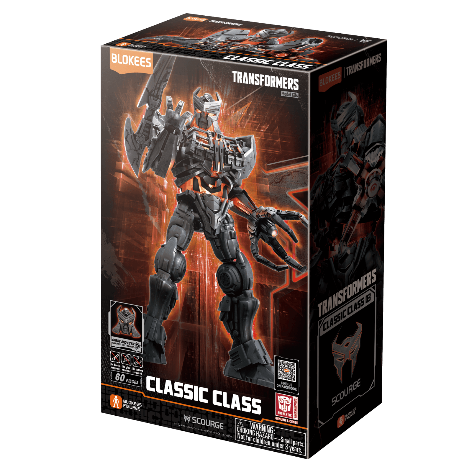 BLOKEES Transformers Classic Class Scourge model kit dark gray and orange with glowing chest and eyes 60 pieces