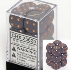 Chessex - CHX 25620 Opaque Dark Grey/copper 16mm d6 Dice Block (12 dice)