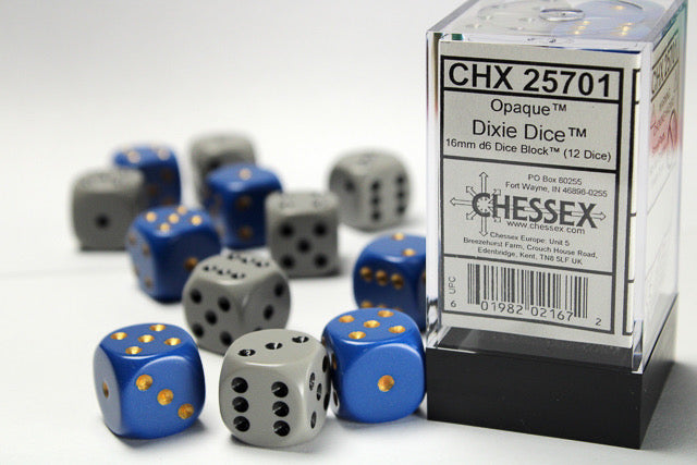 Chessex Dixie 16mm D6 6x Blue/Yellow 6x Dark Grey/Black (12) (CHX 25701) - Good Games