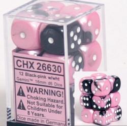 Chessex Gemini Black-Pink/White (12) (CHX 26630) - Good Games