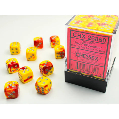 Chessex Gemini 12mm D6 Red-Yellow/Silver (36) (CHX 26850) - Good Games