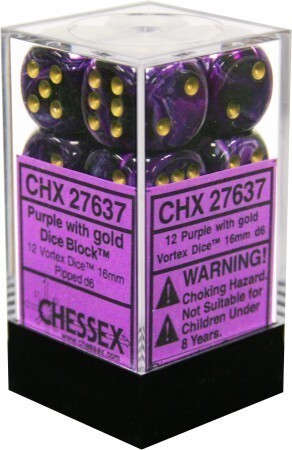 Chessex 16mm D6 Block Vortex Purple/Gold