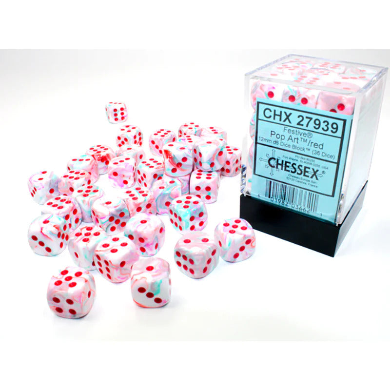 Chessex Festive 12mm D6 Pop Art/Red (36) (CHX 27939) - Good Games