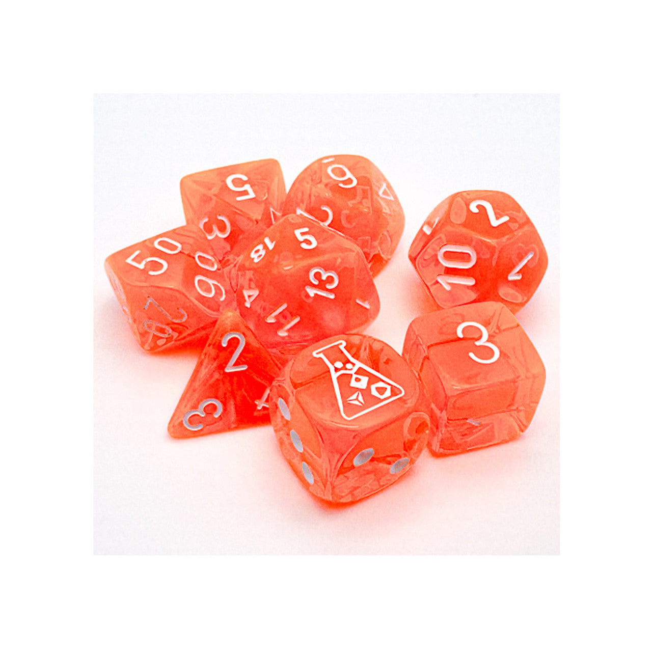 Chessex - Translucent Polyhedral Neon Orange/white 7 Die Set - CHX30060 - Good Games