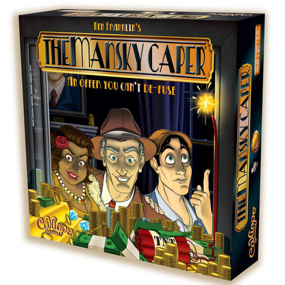 The Mansky Caper board game box featuring cartoon gangsters and TNT