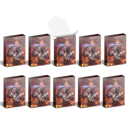 Ten identical fantasy boxes, one open, featuring a winged horned demon casting magic with glowing elements
