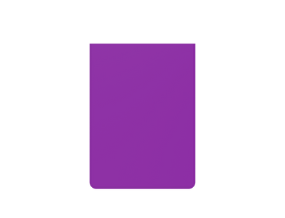 Vibrant purple card sleeve with rounded bottom corners stands upright on a grey surface, casting subtle shadows