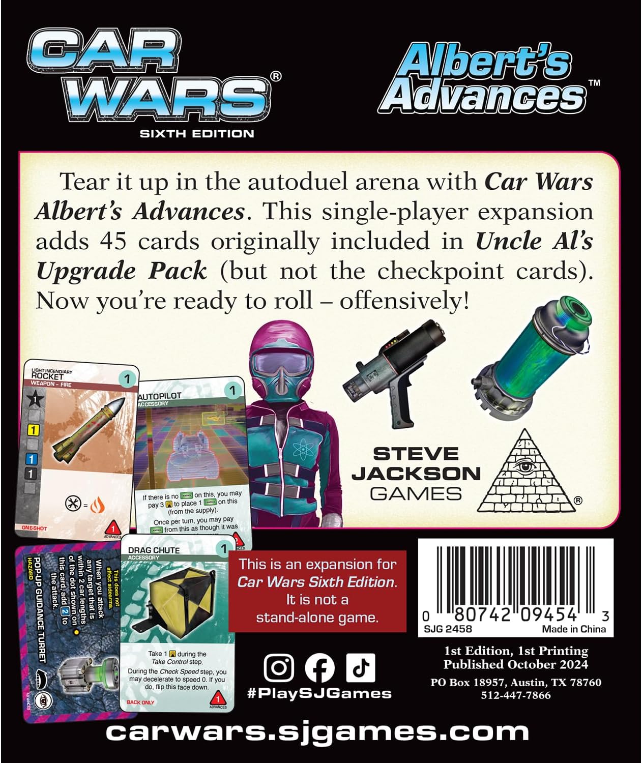 Car Wars Alberts Advance packaging box back view