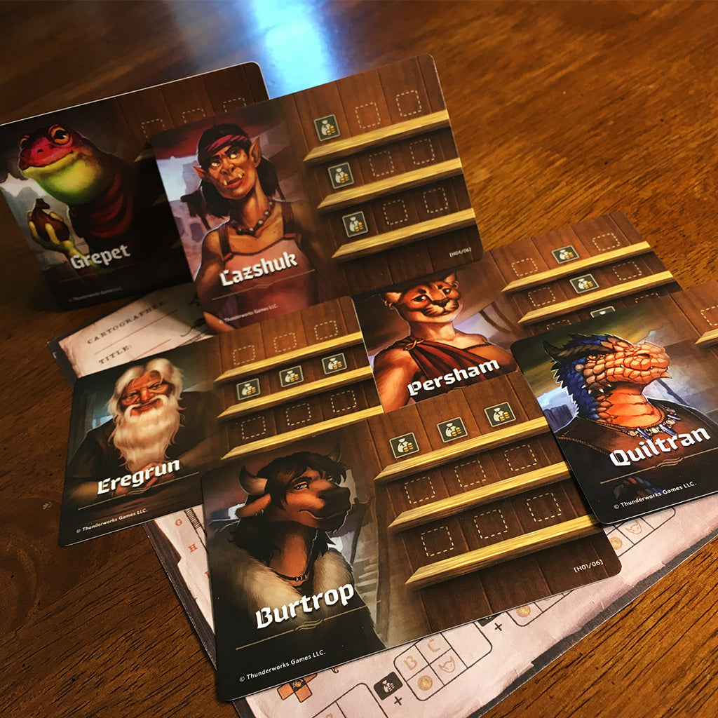 Merchant and market cards from Cartographers Map Pack 6 shown in detail