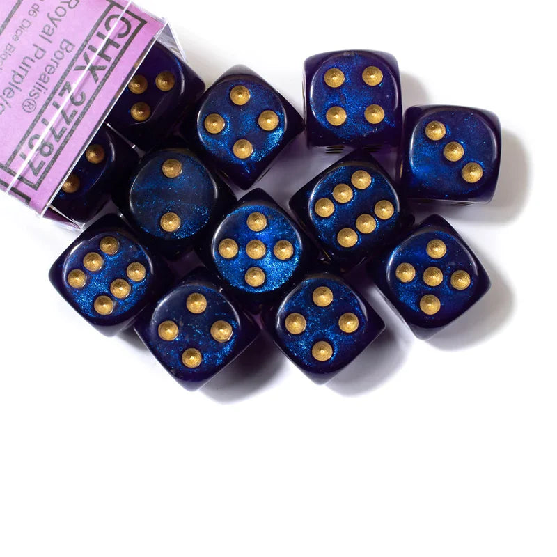 Chessex - Borealis 16mm d6 set - Royal Purple/Gold (12) - Good Games