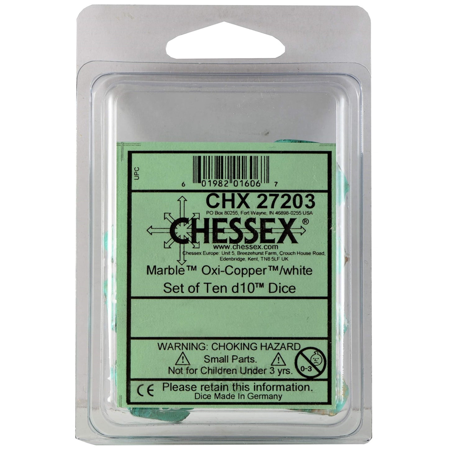 Chessex - Marble d10 Dice 10-Piece Set - Oxi-Copper/White - Good Games