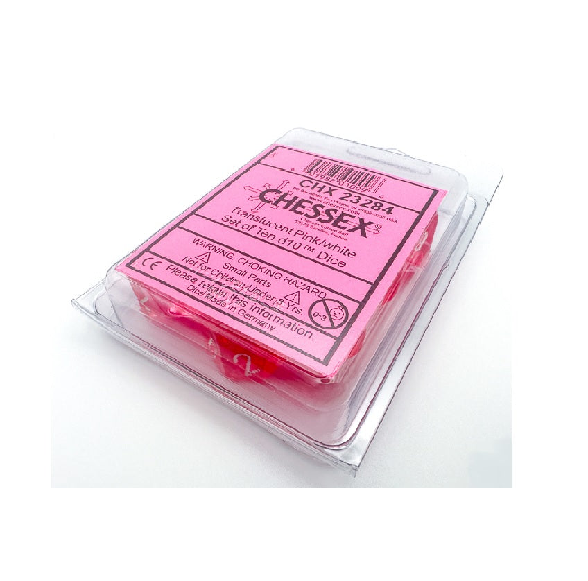 Chessex - Translucent d10 Dice 10-Piece Set - Pink/White - Good Games