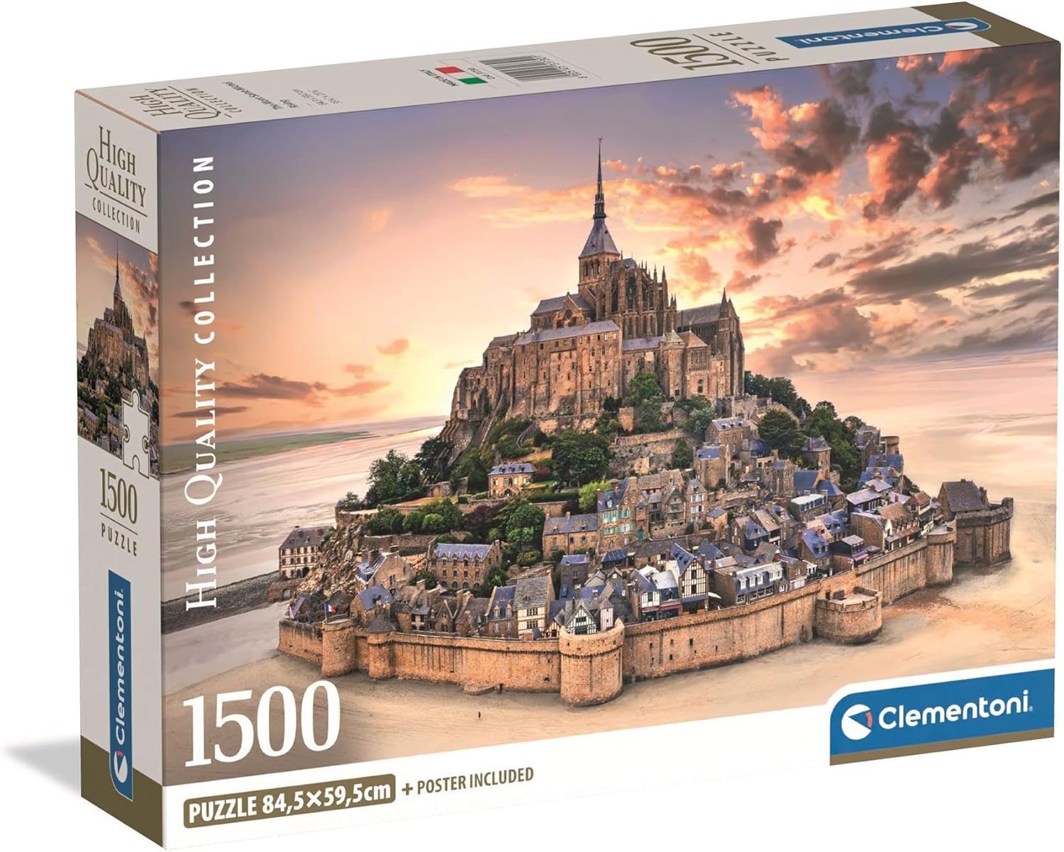 A 1500-piece Clementoni puzzle box showing Mont Saint-Michel at sunset